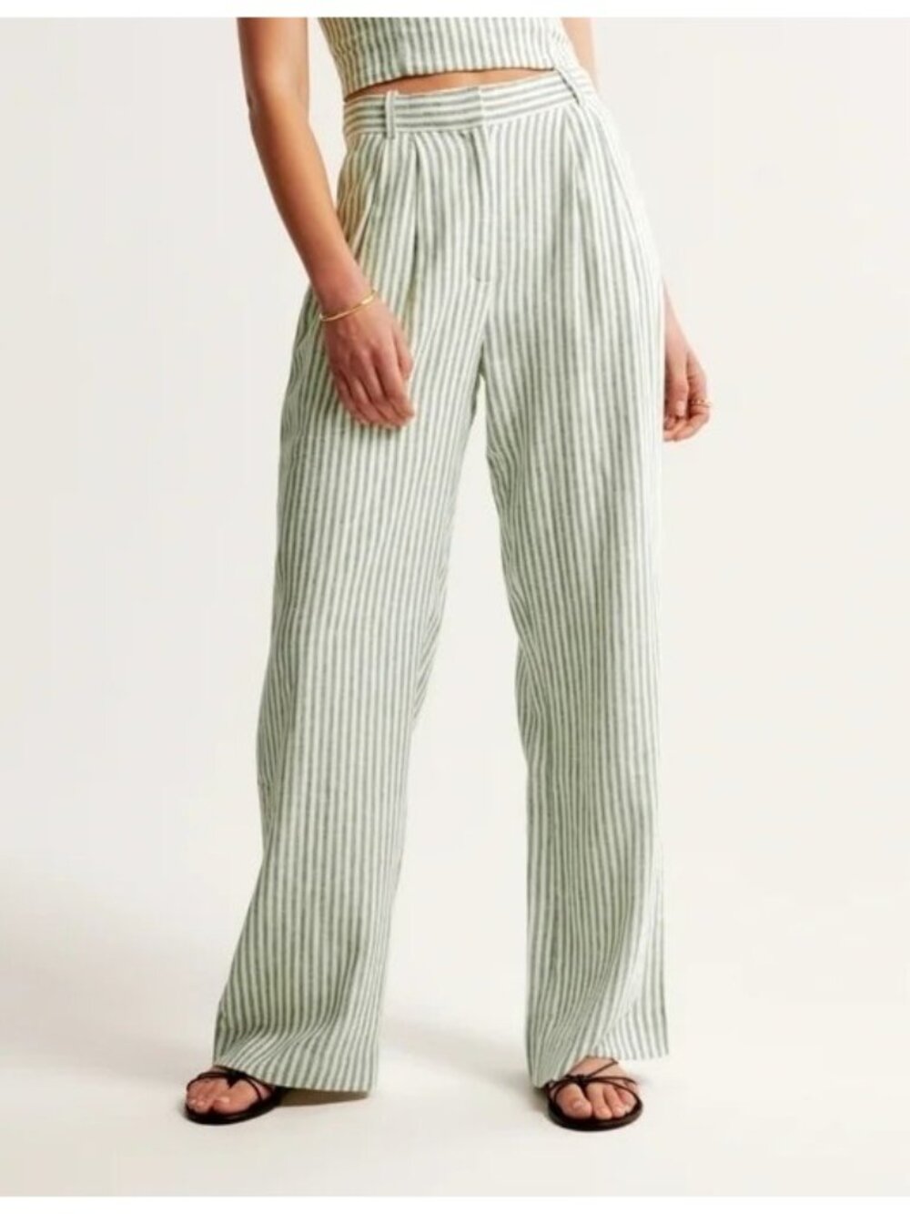 Abercrombie & Fitch Sloane Tailored Linen-blend Pant 34 18R Green Stripe